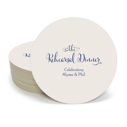 Curly Script Rehearsal Dinner Round Coasters